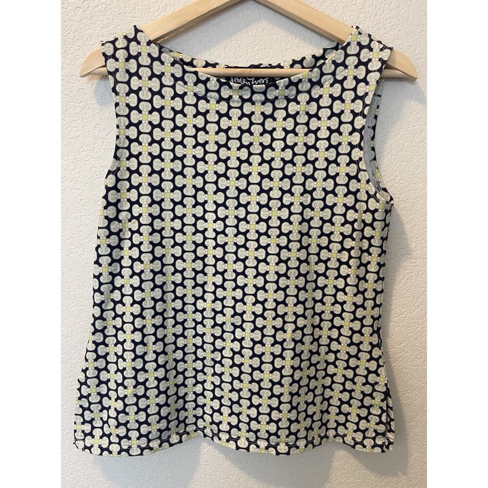 Lesley Evers Women Small Blue Geometric Side Slits Thick Ponte Stretch Cotton
